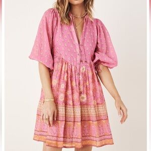 Spell & the Gypsy Utopia Tunic Mini Dress in Flamingo Pink Floral Dress